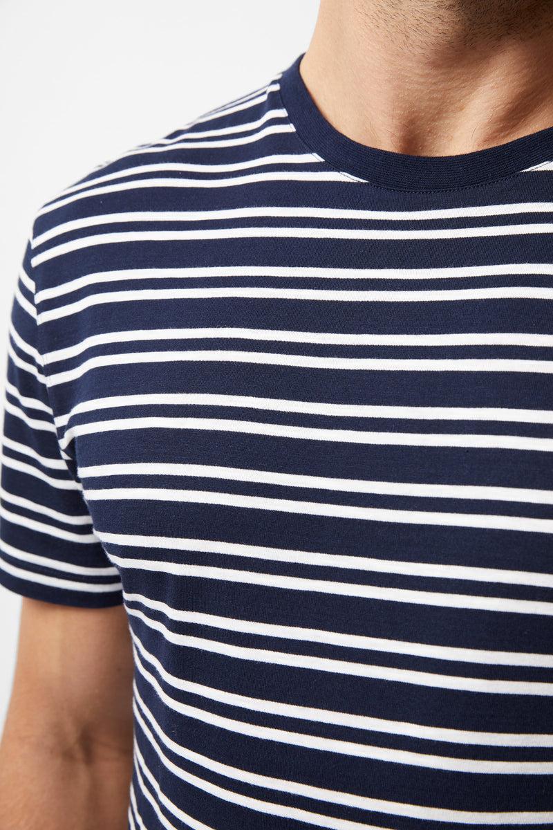 French Connection Short Sleeve Yarn Dye Stripe T-Shirt Navy/Ecru