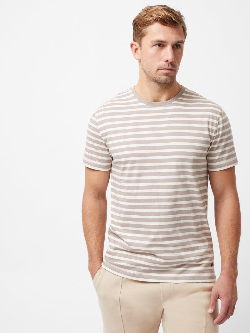 french connection Short Sleeve Yarn Dye Stripe T-Shirt Taupe/Stone