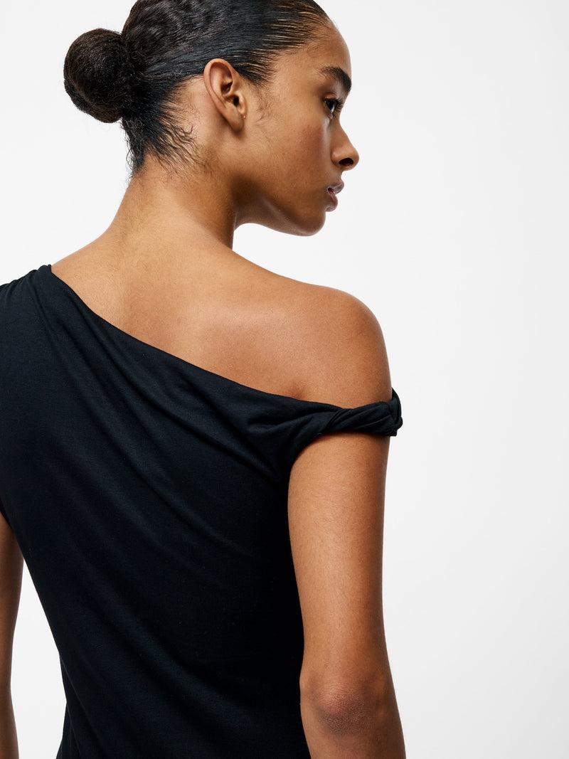 French Connection Sia Jersey Asymmetric Draped Top Black