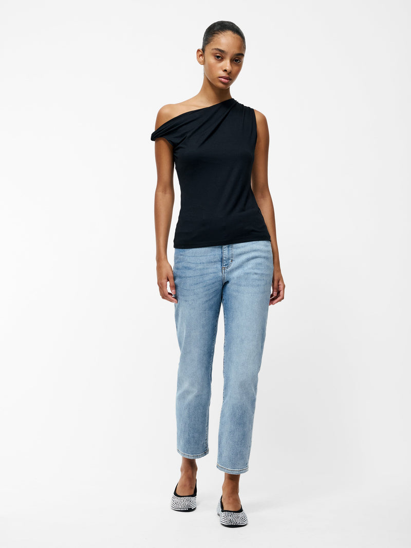 French Connection Sia Jersey Asymmetric Draped Top Black
