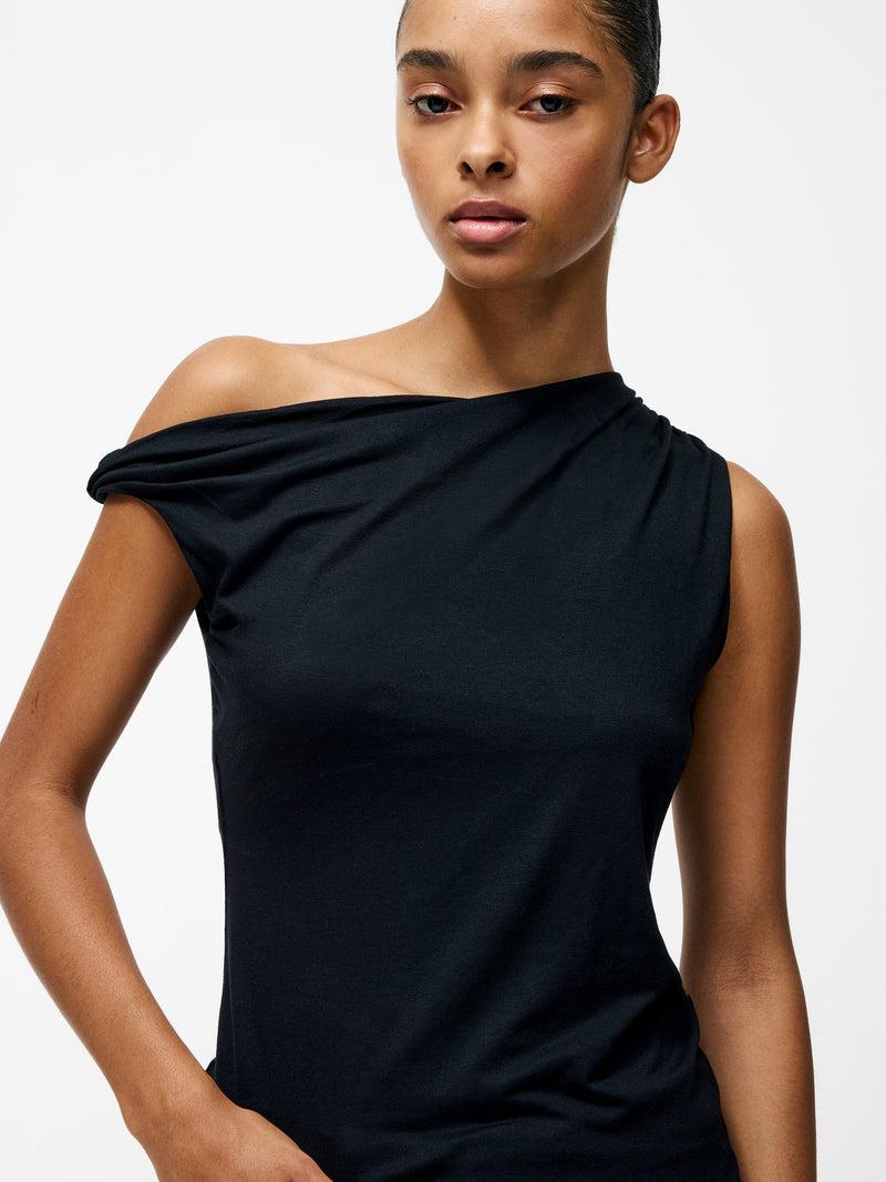 French Connection Sia Jersey Asymmetric Draped Top Black