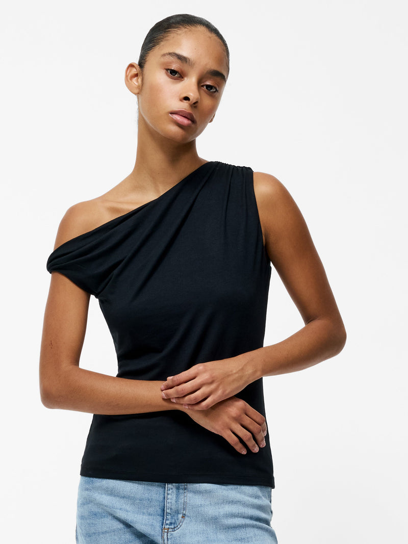 french connection Sia Jersey Asymmetric Draped Top Black