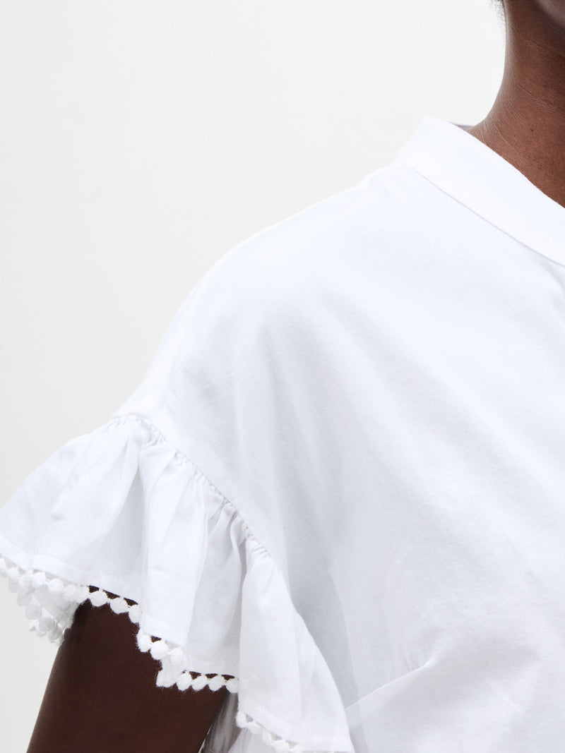 French Connection Sindey Cotton Half Placket Trim Detail Shirt Linen White
