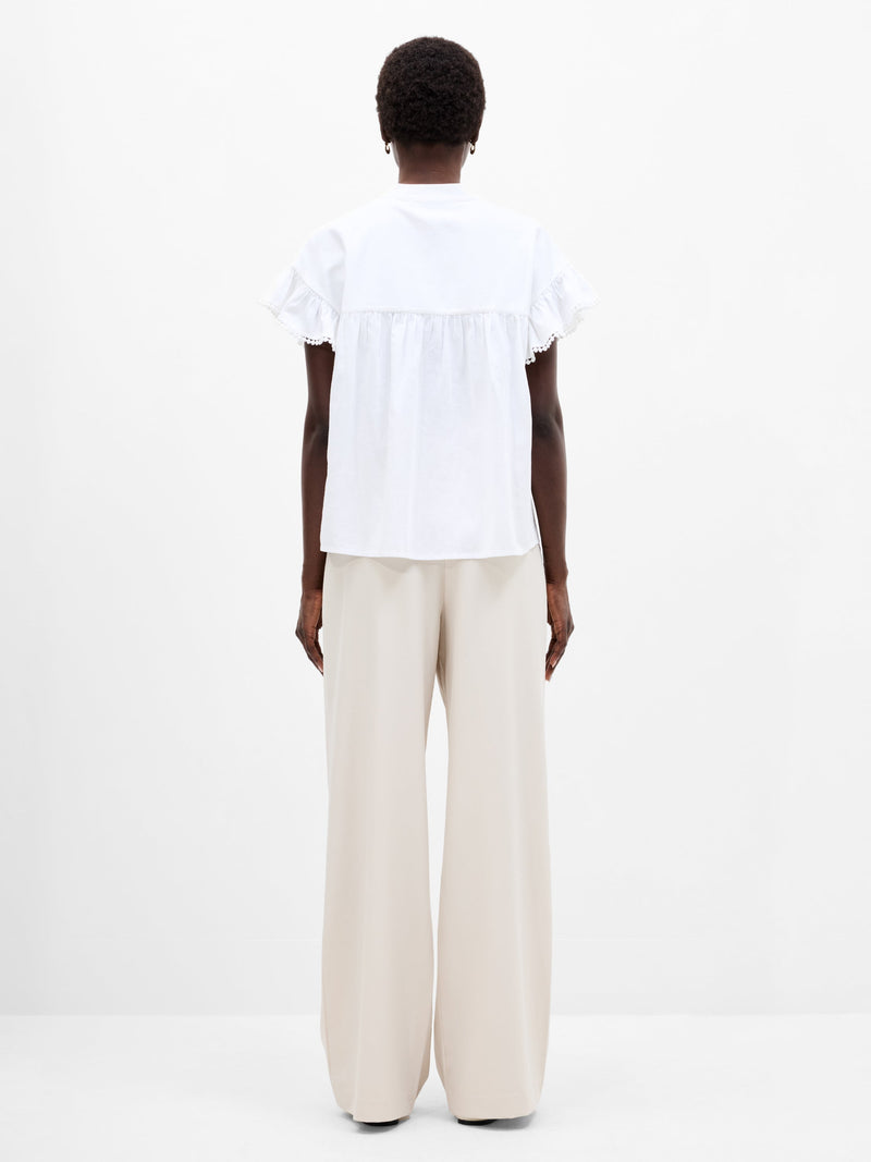 French Connection Sindey Cotton Half Placket Trim Detail Shirt Linen White