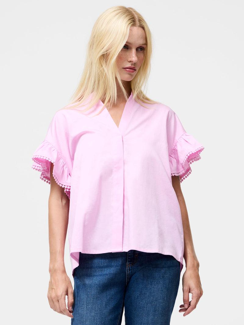 French Connection Sindey Cotton Half Placket Trim Detail Shirt Violet Pink