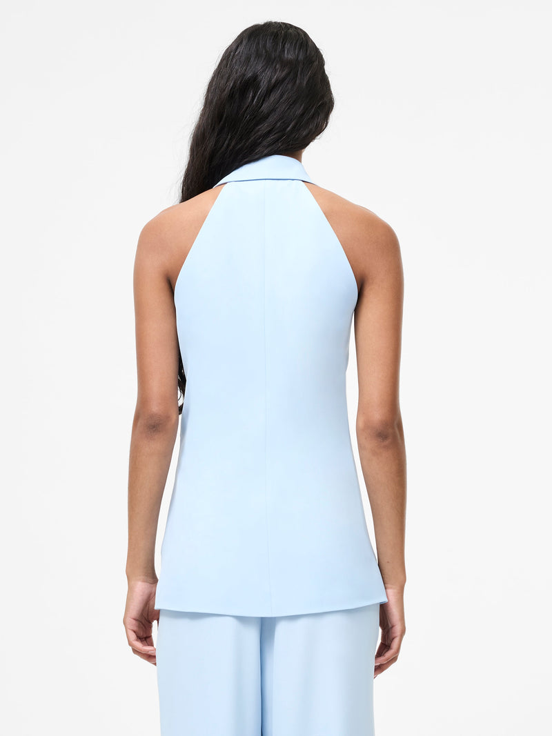 French Connection Sleek Tailored Halterneck Suit Waistcoat Cashmere Blue