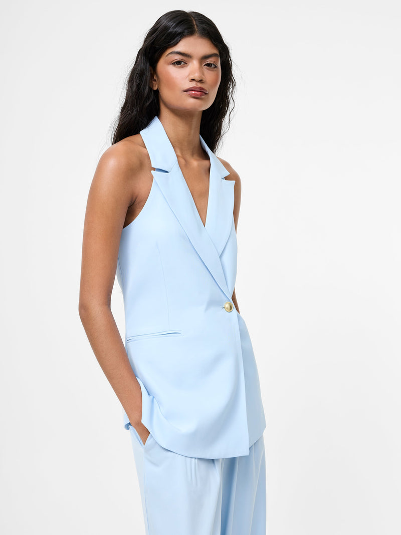 French Connection Sleek Tailored Halterneck Suit Waistcoat Cashmere Blue