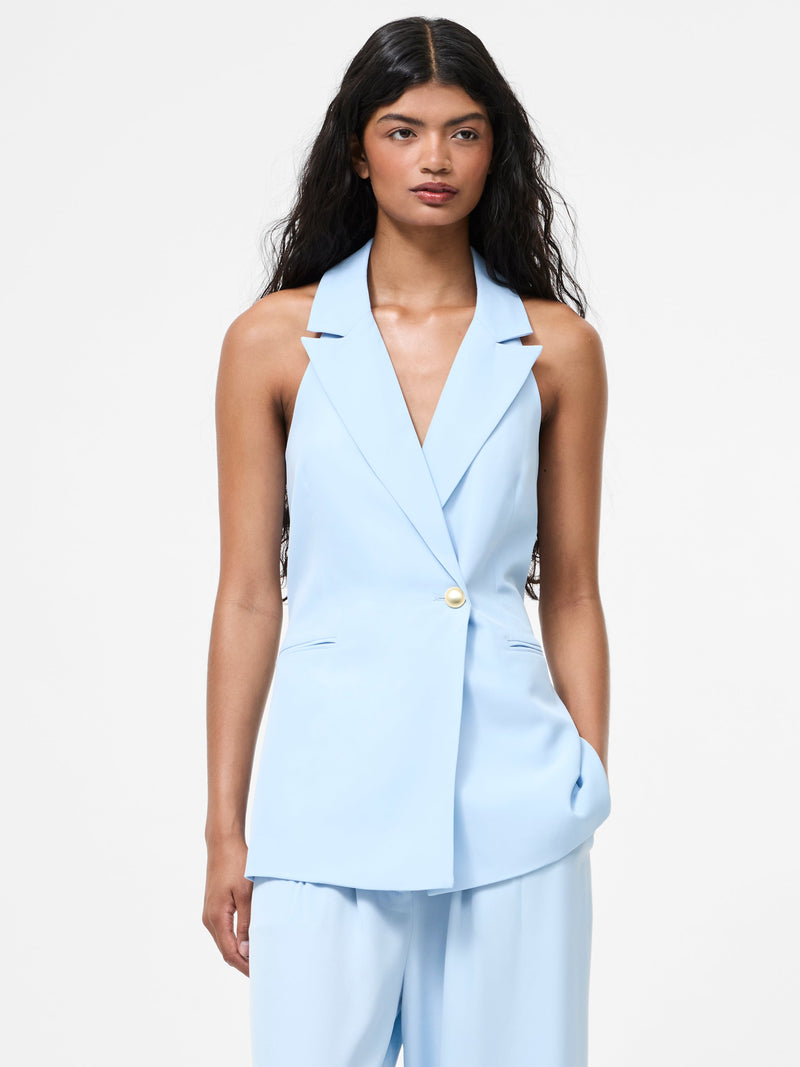 french connection Sleek Tailored Halterneck Suit Waistcoat Cashmere Blue
