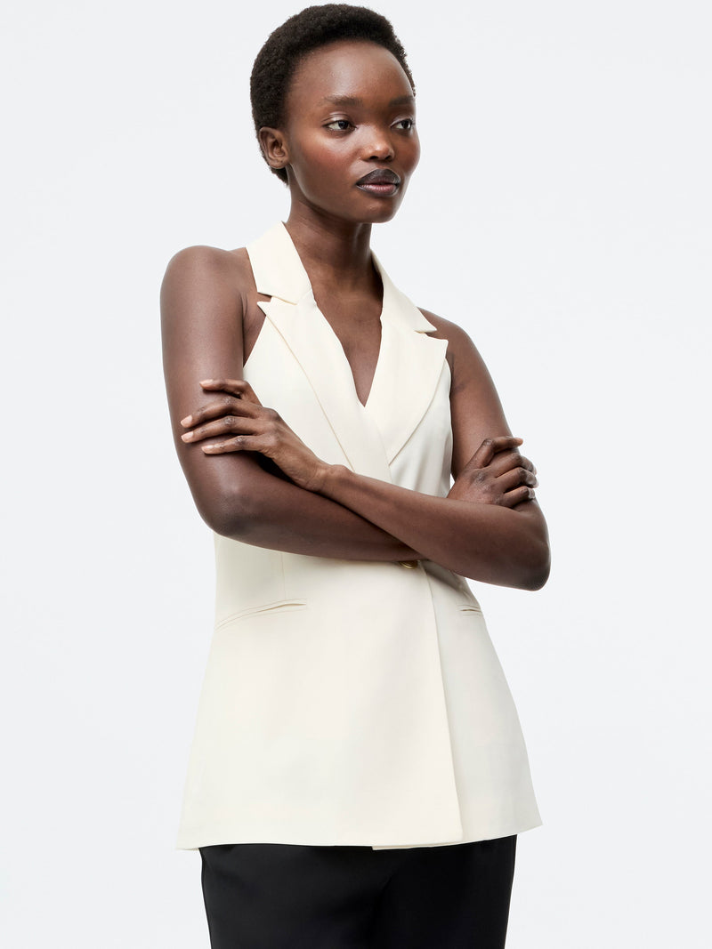 French Connection Sleek Tailored Halterneck Suit Waistcoat Classic Cream