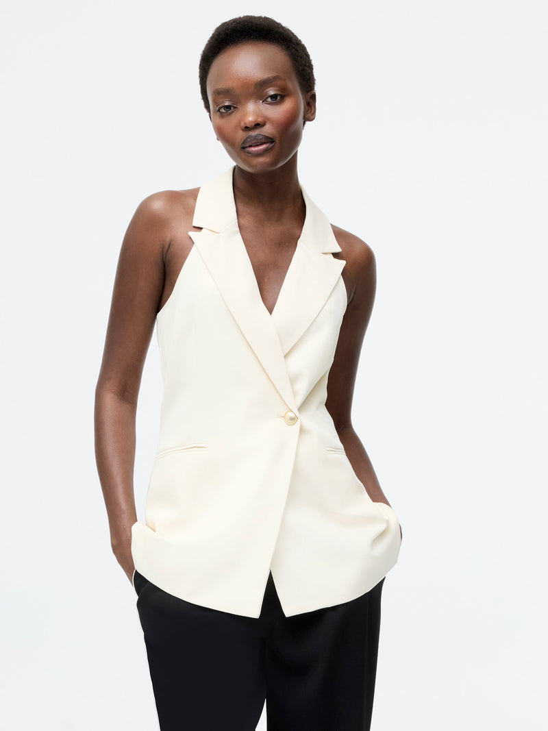 french connection Sleek Tailored Halterneck Suit Waistcoat Classic Cream