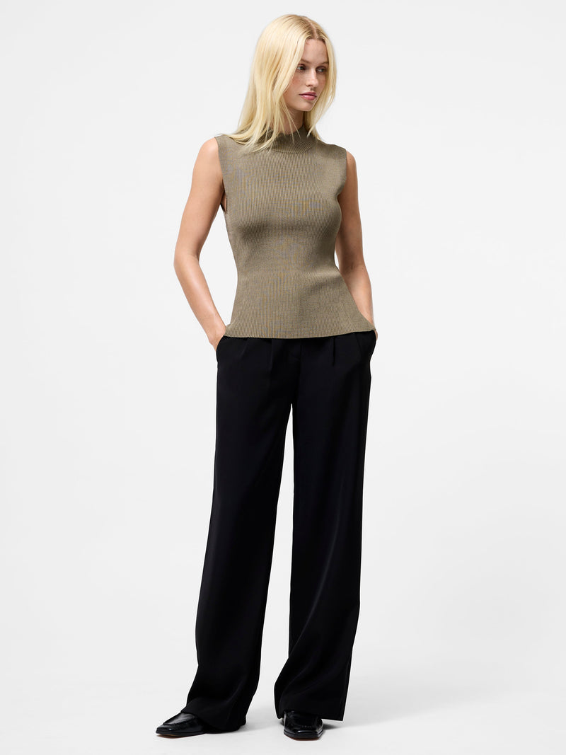French Connection Sleeveless High Neck Ribbed Jumper Washed Khaki