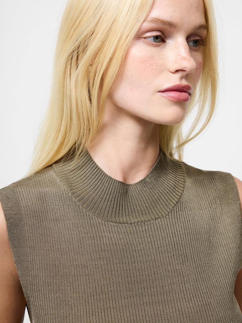 French Connection Sleeveless High Neck Ribbed Jumper Washed Khaki