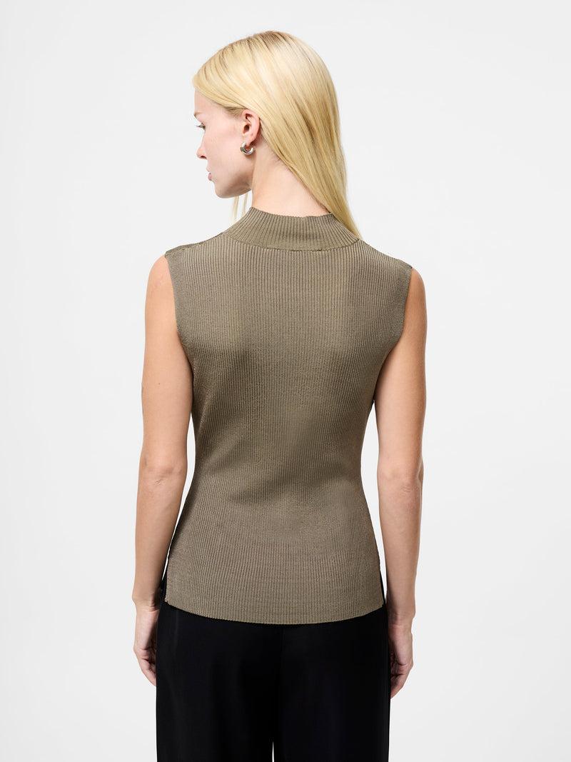 French Connection Sleeveless High Neck Ribbed Jumper Washed Khaki