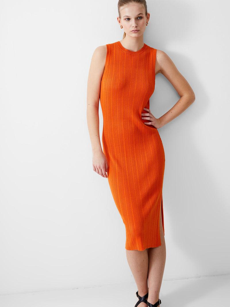 French Connection Sleeveless Rib Knit Midi Dress Mandarin