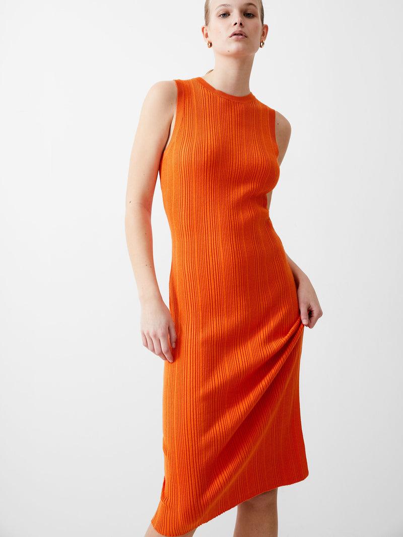 French Connection Sleeveless Rib Knit Midi Dress Mandarin