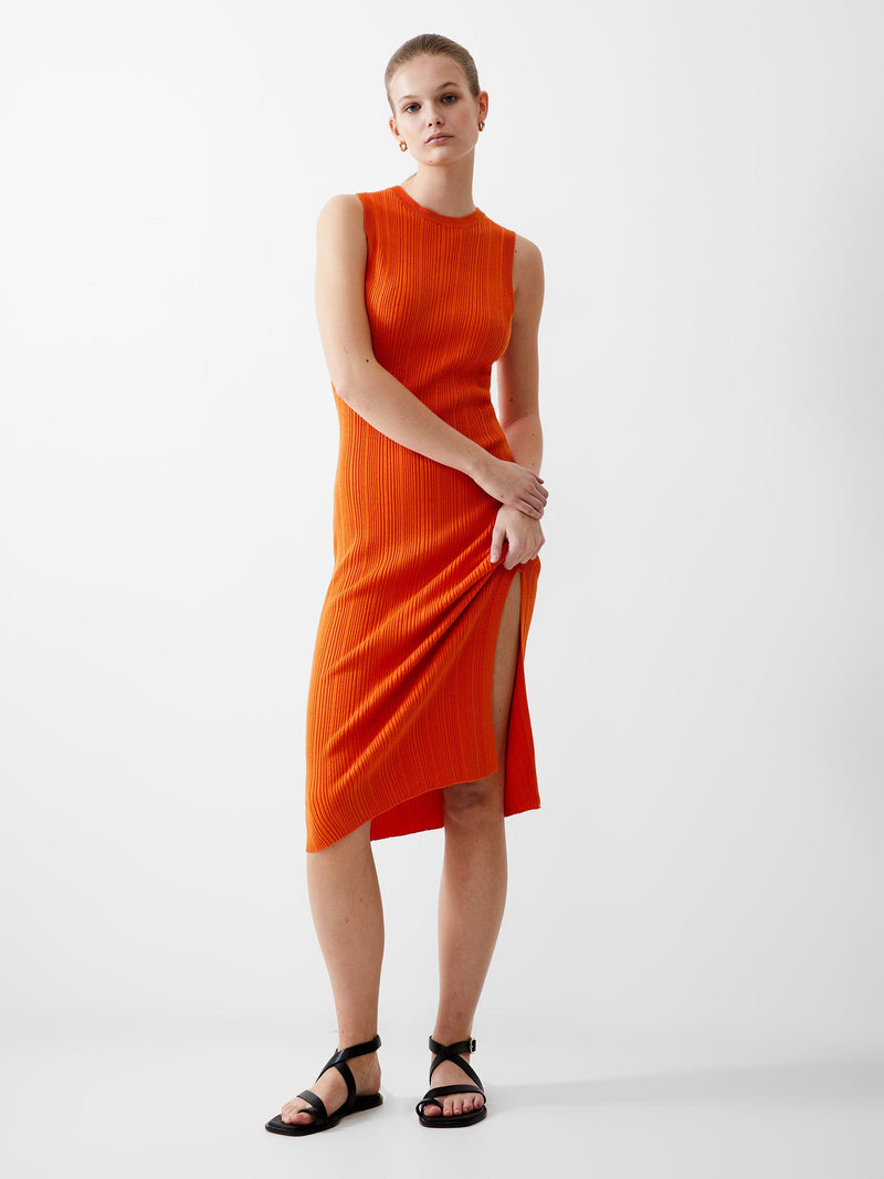 french connection Sleeveless Rib Knit Midi Dress Mandarin