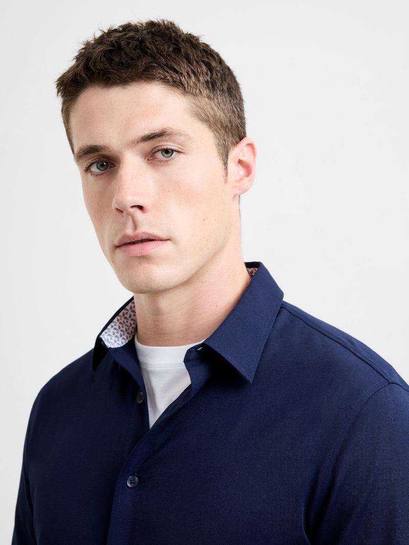 French Connection Slim Fit Contrast Detail Long Sleeve Shirt Navy