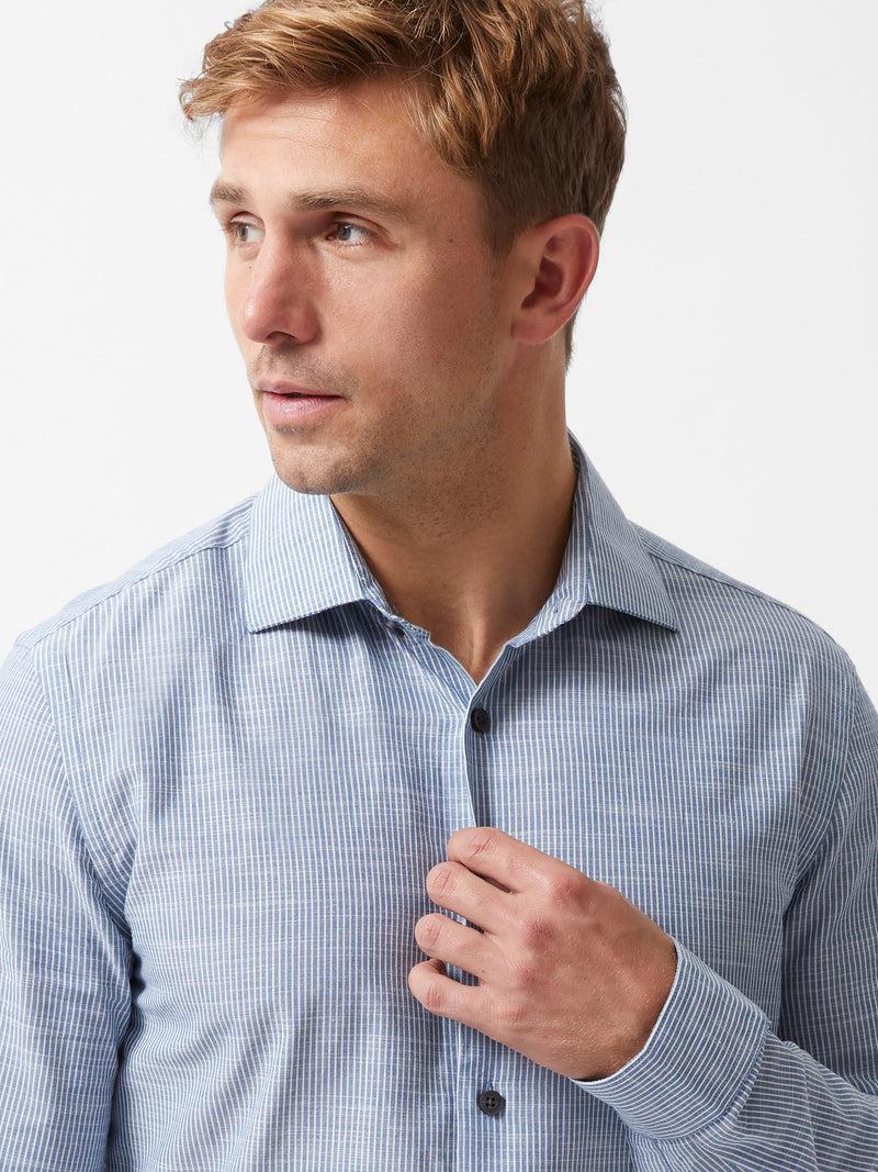 French Connection Slim Fit Cutaway Collar Stripe Shirt Navy Stripe