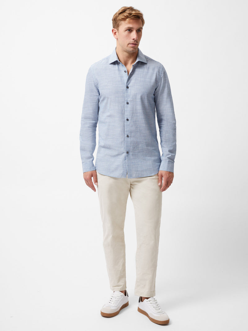 French Connection Slim Fit Cutaway Collar Stripe Shirt Navy Stripe