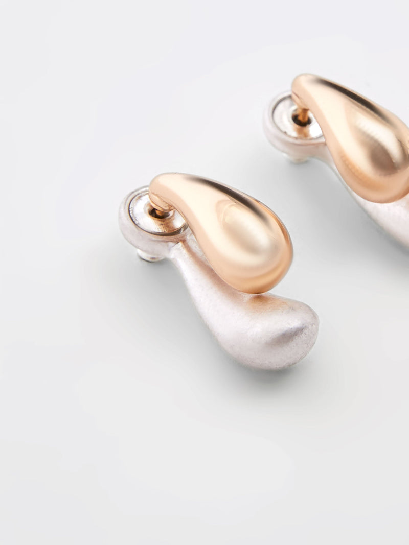 French Connection Small Double Two-Tone Teardrop Earrings Silver/Gold