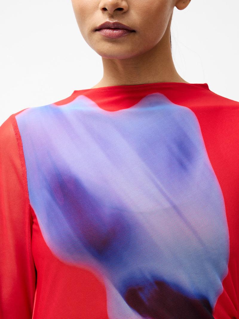 French Connection Smokey Placement Long Sleeve Floral Dress Red Multi