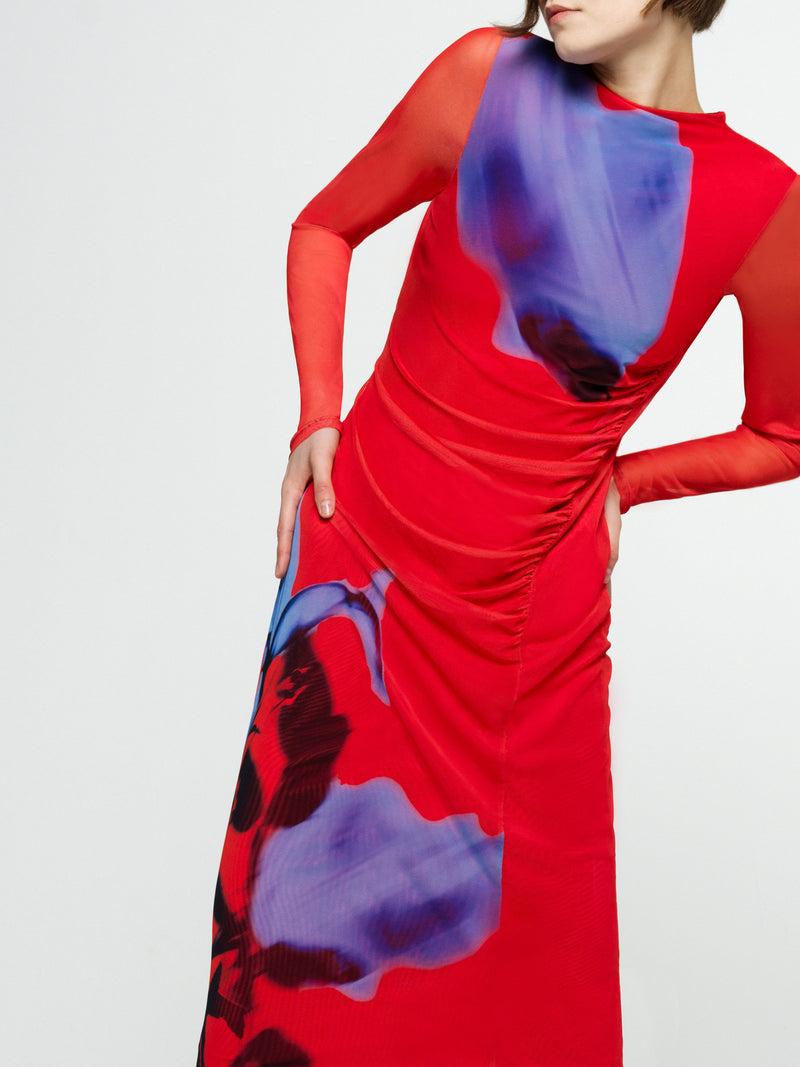 french connection Smokey Placement Long Sleeve Floral Dress Red Multi