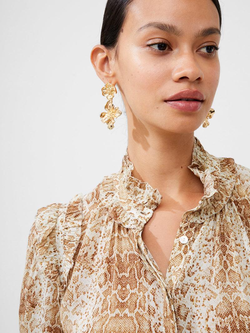 French Connection Snake Smooth Georgette Ruffle Shirt Snake