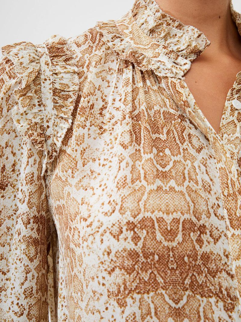 French Connection Snake Smooth Georgette Ruffle Shirt Snake