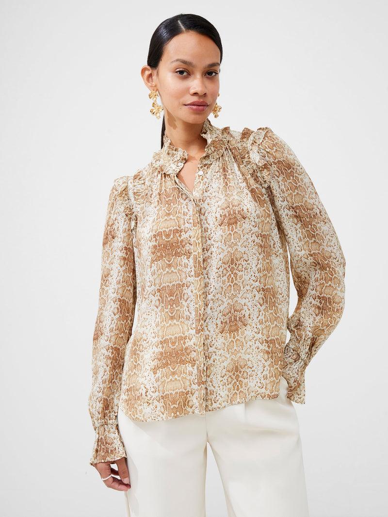 french connection Snake Smooth Georgette Ruffle Shirt Snake
