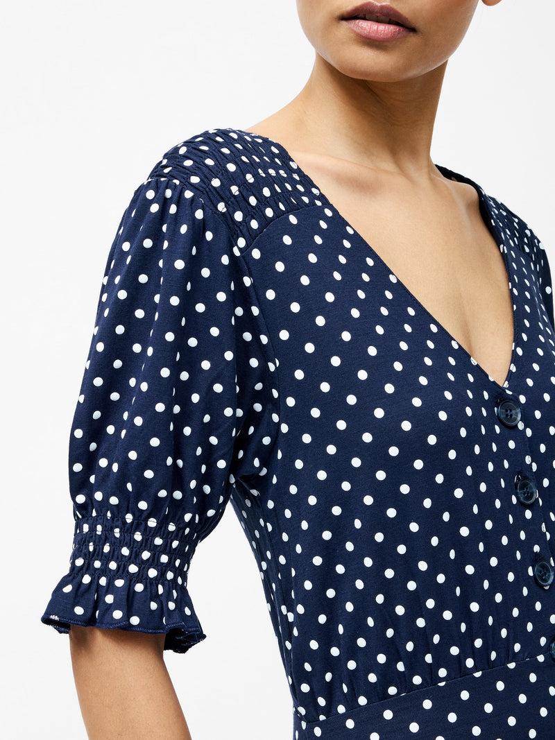 French Connection Spot Button Through Midi Dress Midnight/Summer White