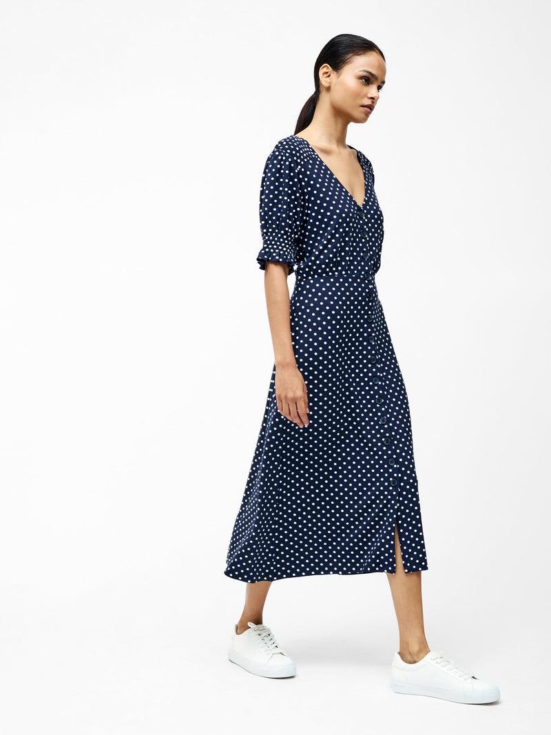 French Connection Spot Button Through Midi Dress Midnight/Summer White