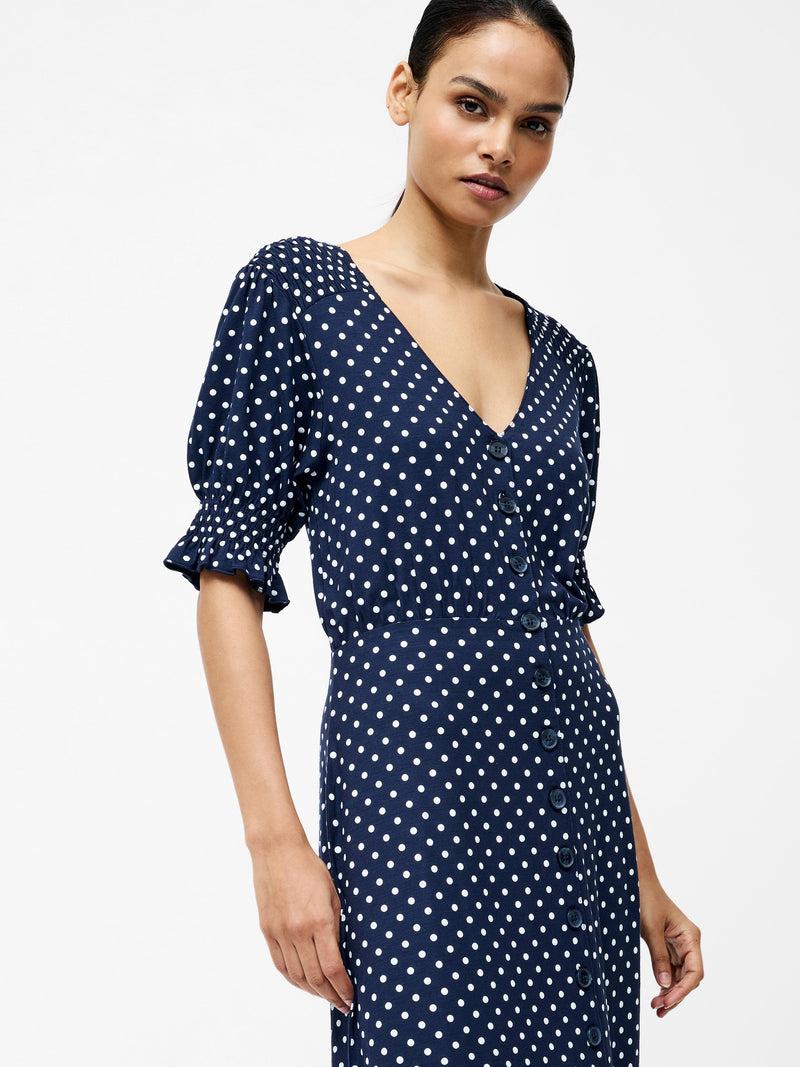 French Connection Spot Button Through Midi Dress Midnight/Summer White