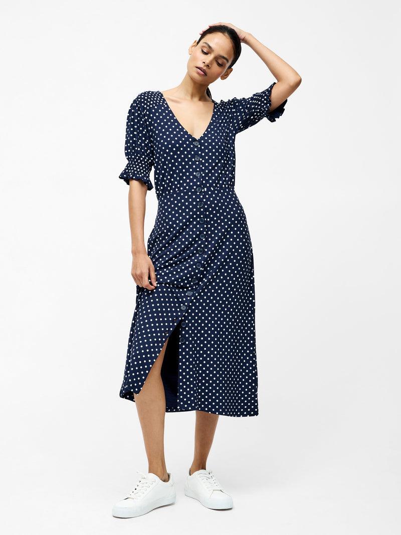 french connection Spot Button Through Midi Dress Midnight/Summer White