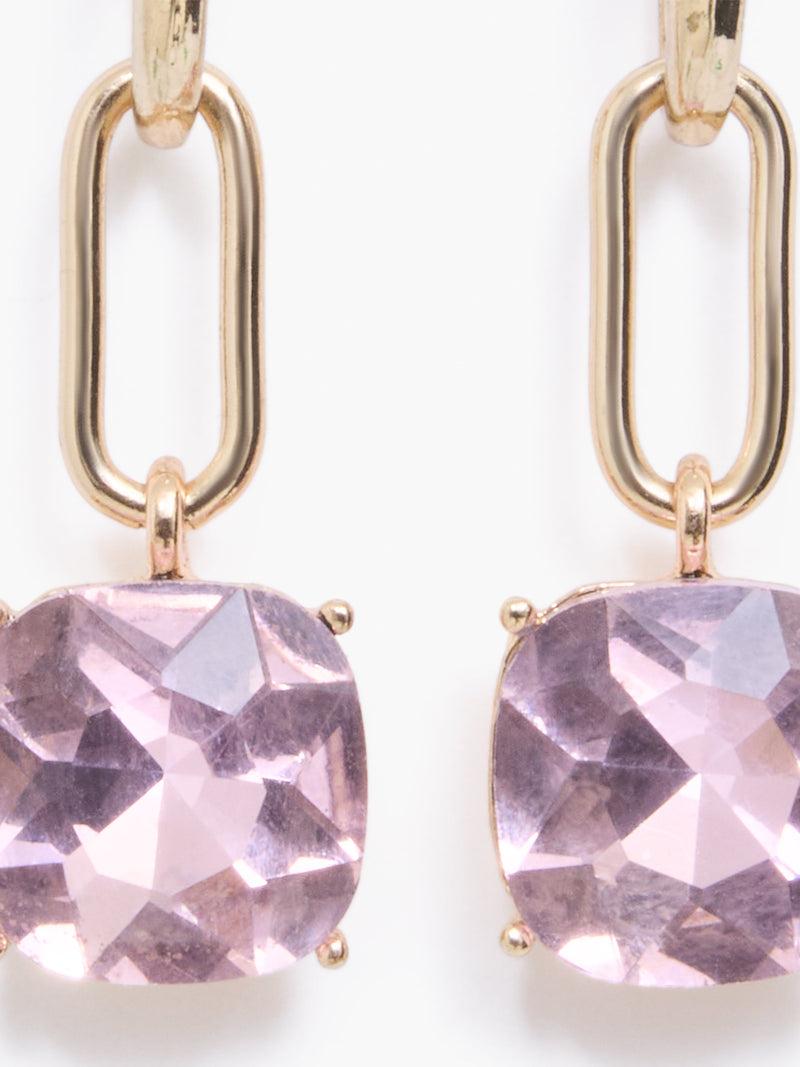 French Connection Square Crystal Link Drop Earrings Pink/Gold