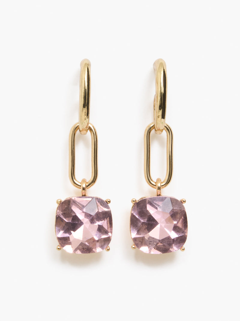 french connection Square Crystal Link Drop Earrings Pink/Gold