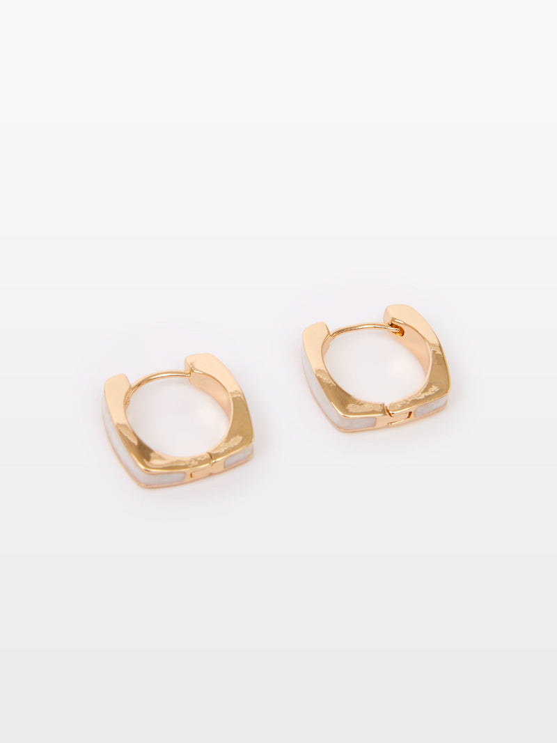 French Connection Square Huggie Hoop Earrings White/Gold