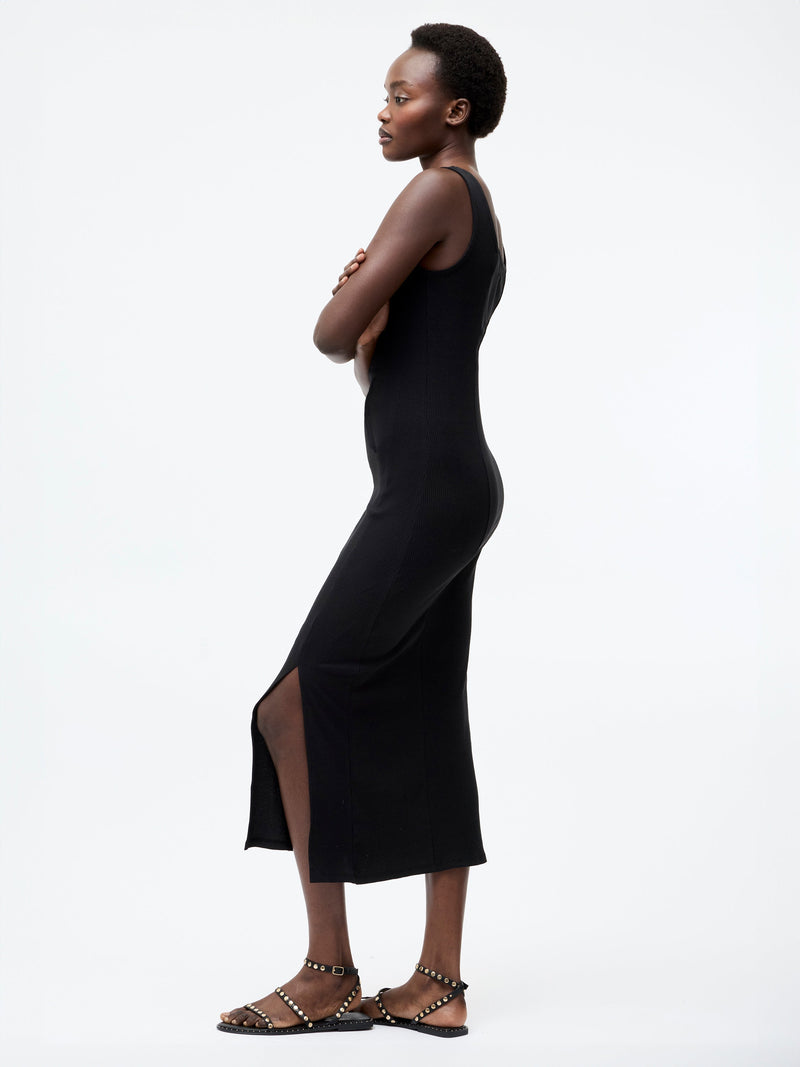 French Connection Square Neck Ribbed Bodycon Midi Dress Black