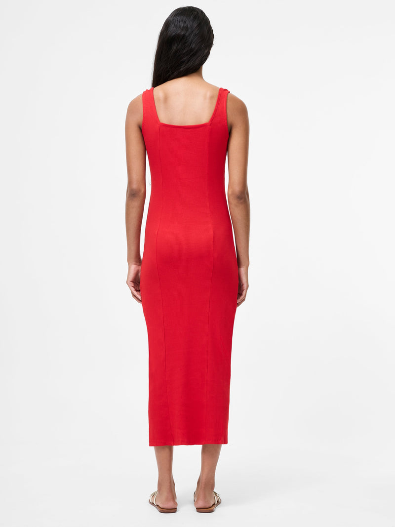 French Connection Square Neck Ribbed Bodycon Midi Dress Red