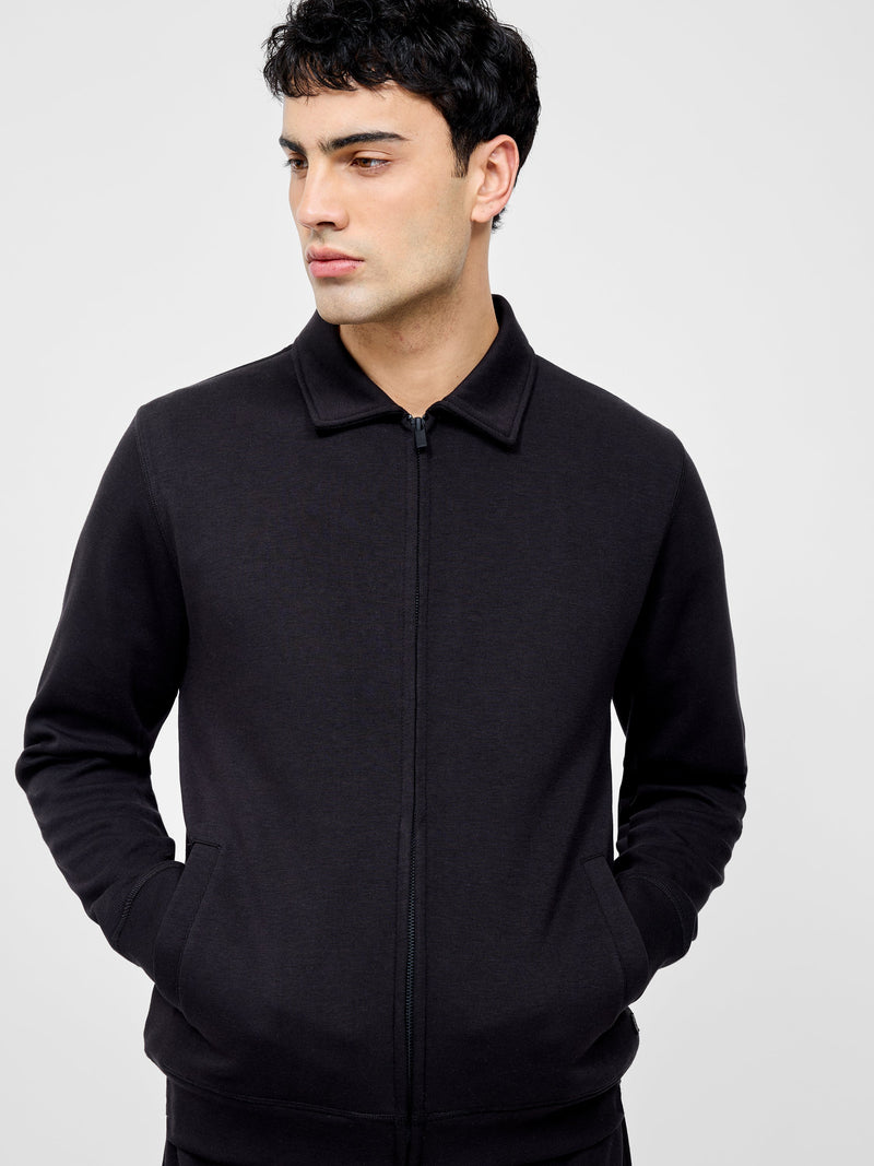 French Connection Stretch Collared Zip Through Sweatshirt Black