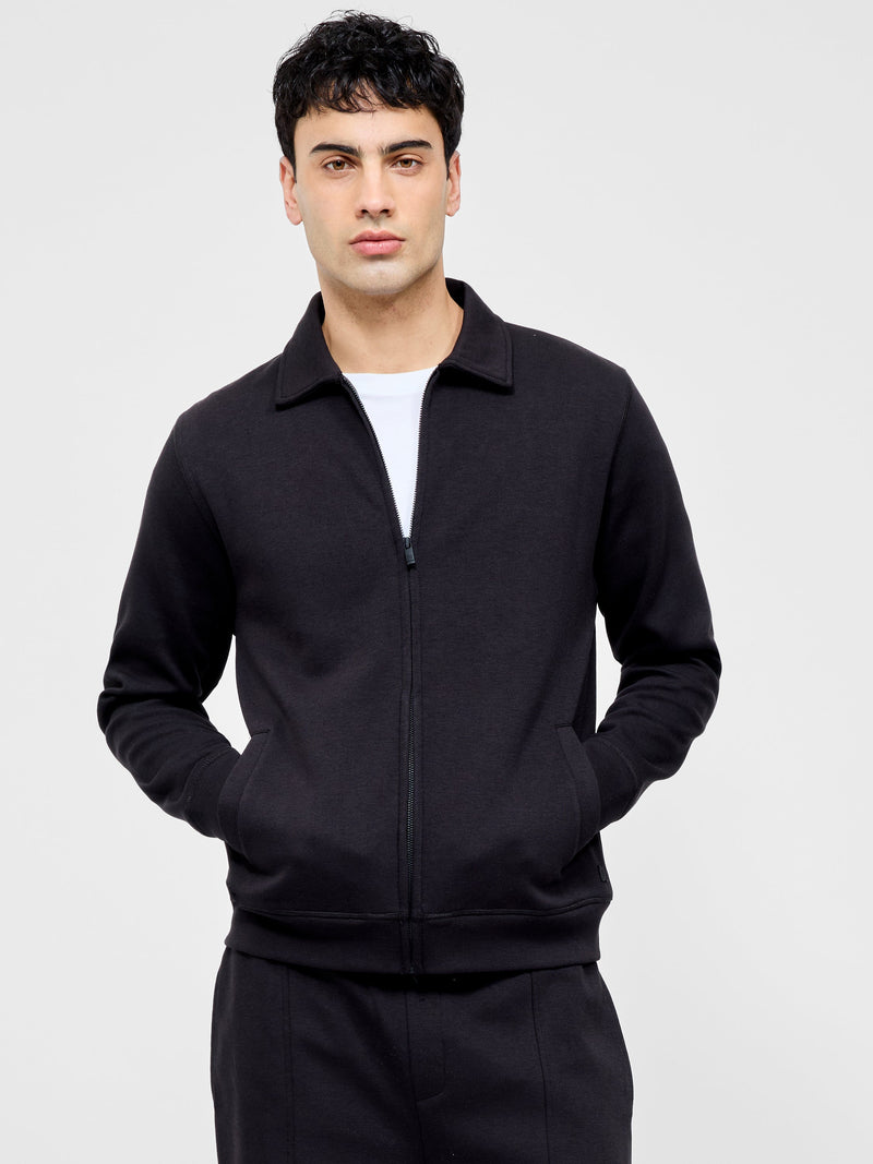 French Connection Stretch Collared Zip Through Sweatshirt Black