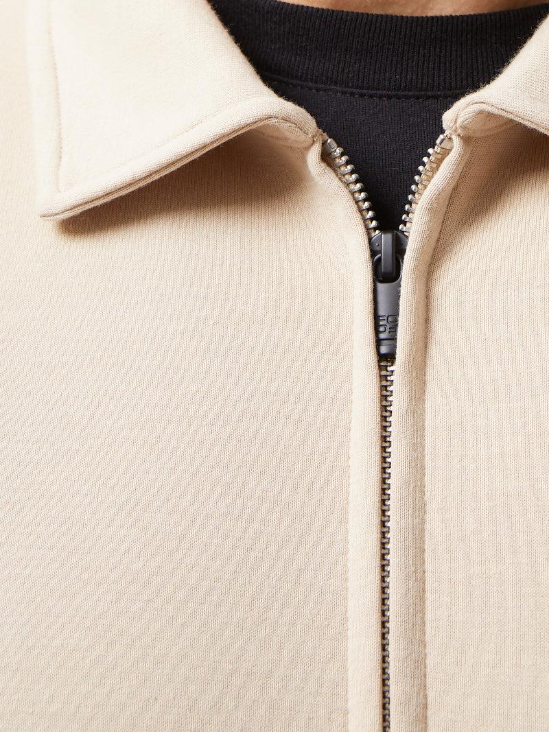 French Connection Stretch Collared Zip Through Sweatshirt Sand