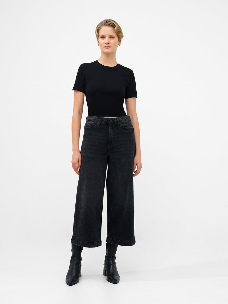 French Connection Stretch Denim Wide Leg Culottes 25 Inch Black