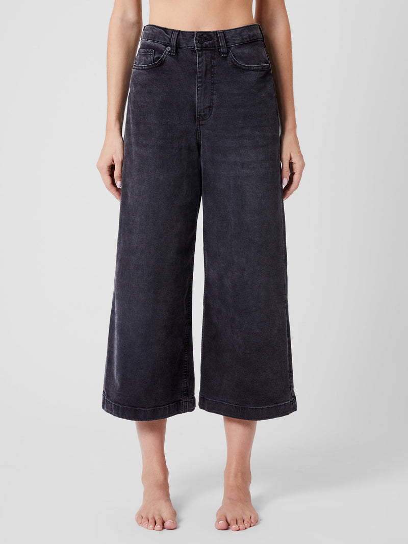 french connection Stretch Denim Wide Leg Culottes 25 Inch Black