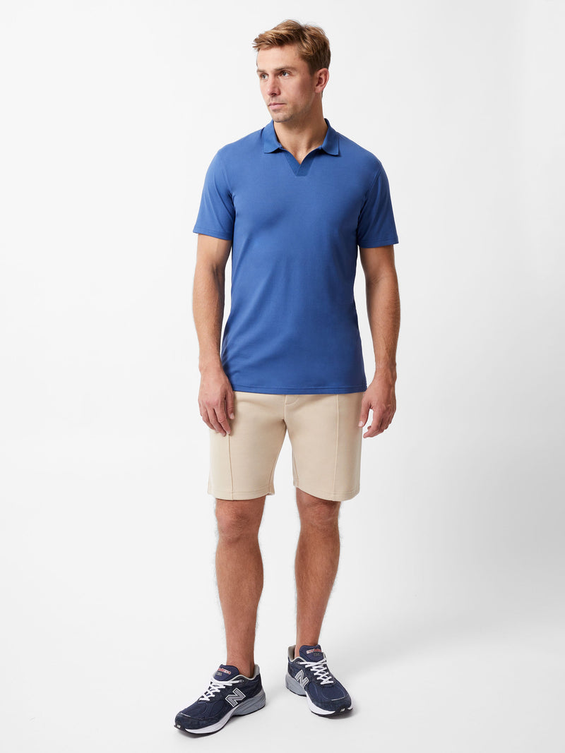French Connection Stretch Short Sleeve Trophy Neck Shirt Mid Blue