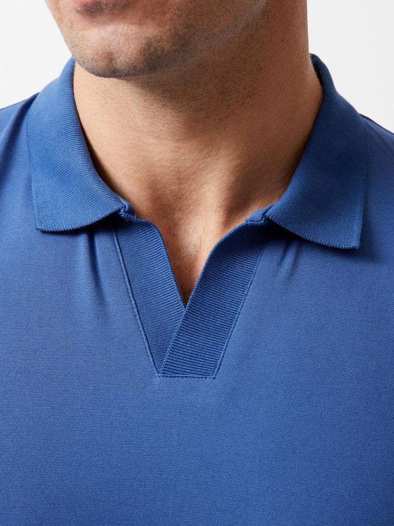 French Connection Stretch Short Sleeve Trophy Neck Shirt Mid Blue