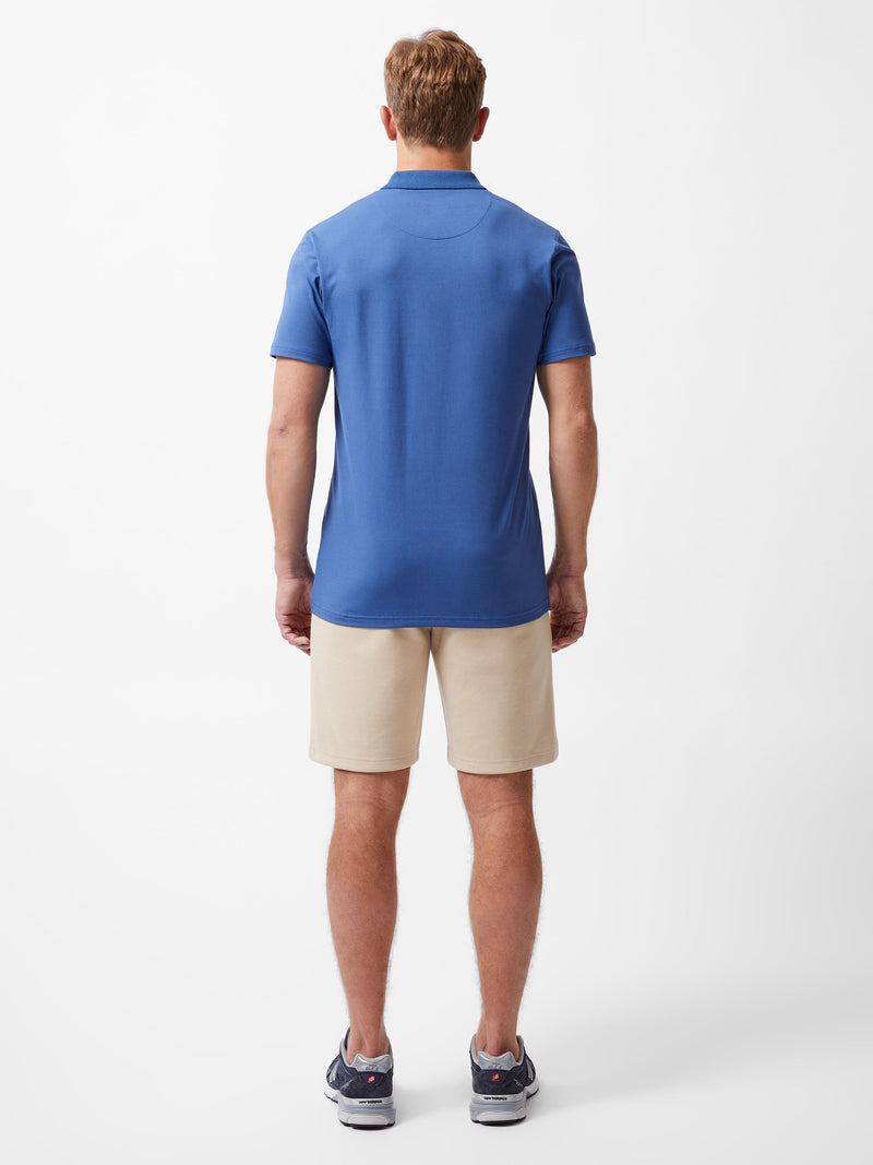 French Connection Stretch Short Sleeve Trophy Neck Shirt Mid Blue