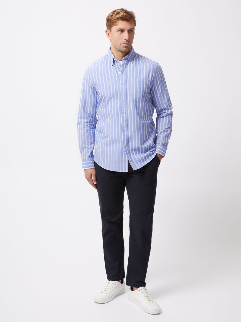 french connection Stripe Long Sleeve Pocket Shirt Blue/White