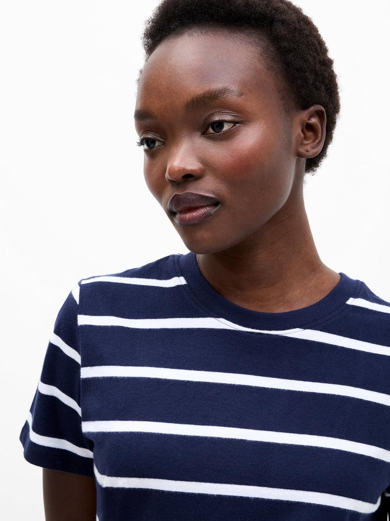 French Connection Stripe Peached T-Shirt Midnight/Winter Wht