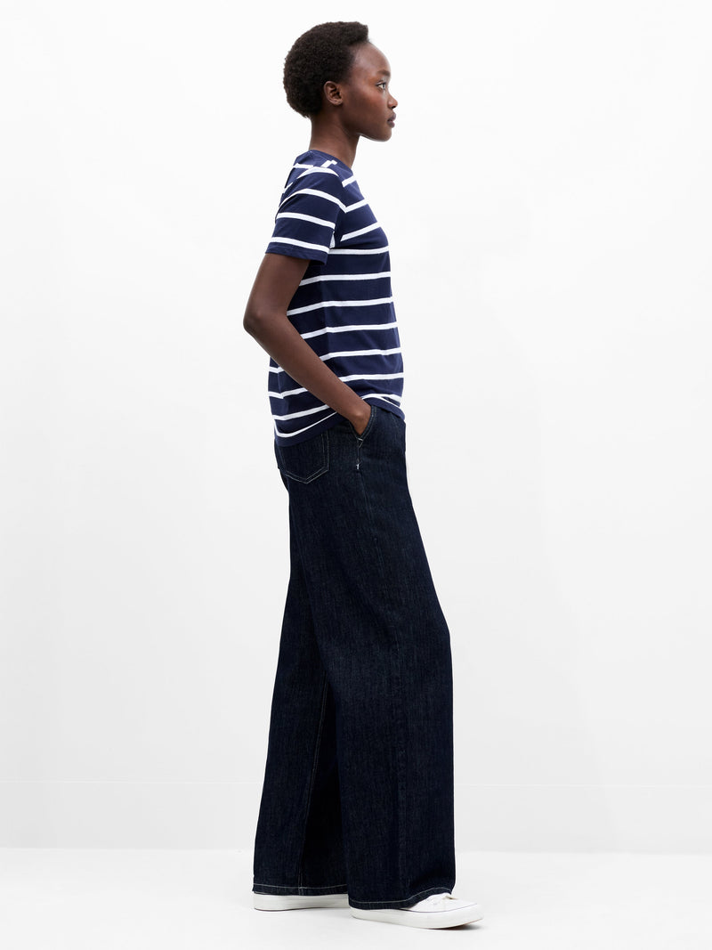French Connection Stripe Peached T-Shirt Midnight/Winter Wht