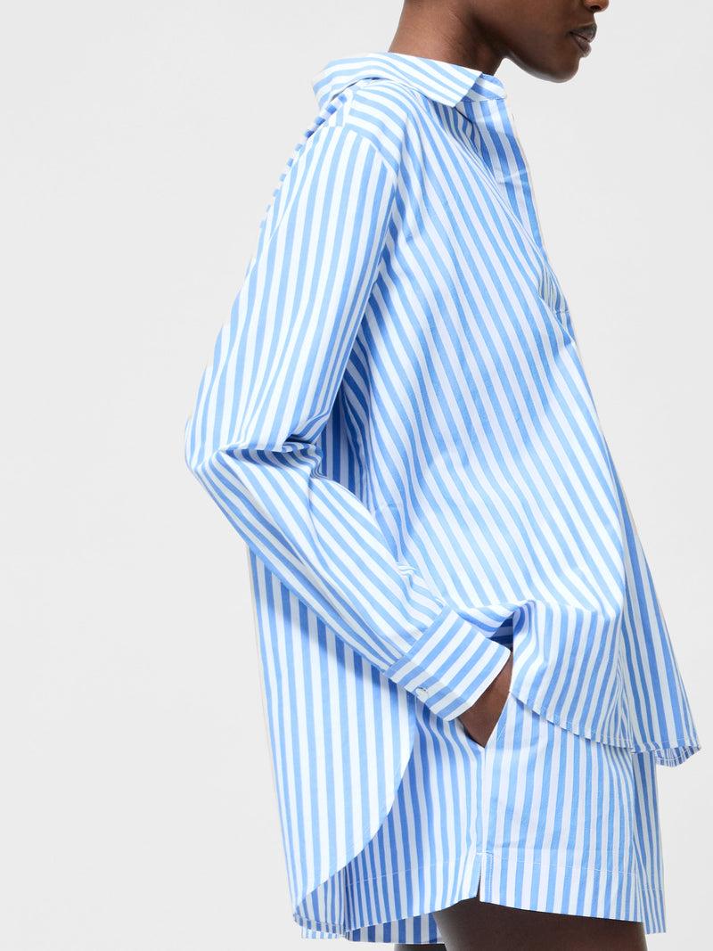 French Connection Stripe Relaxed Popover Shirt Blue/White